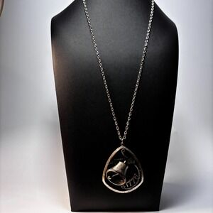 Pendant Necklace Bicentennial Liberty Bell Silver Tone Long Chain